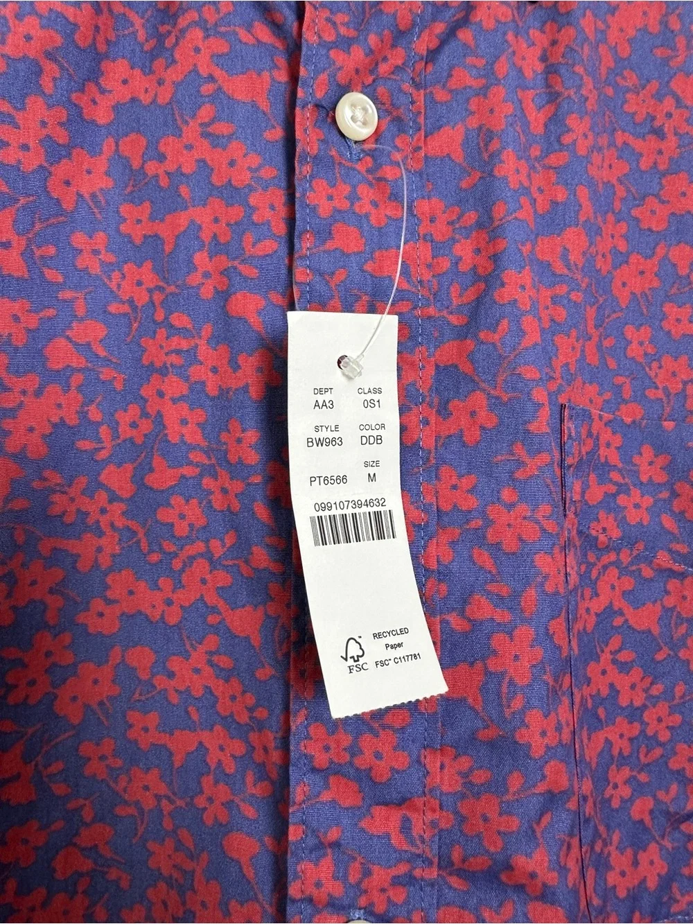 NWT J.Crew Secret Wash Short Sleeve Shirt Mens Medium Classic Fit Floral Blue
